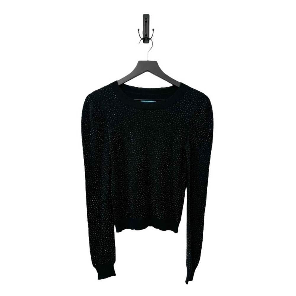 ALICE + OLIVIA Bettie Rhinestone Puff-Sleeve Top in Black - Picture 2 of 3